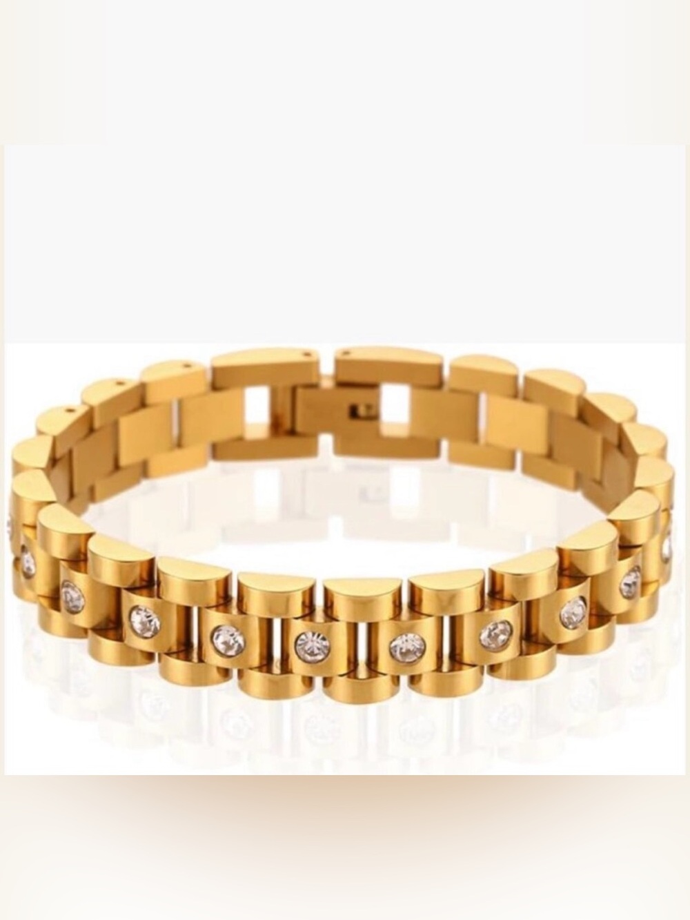 18k Gold Plated Stainless Steel Link Bracelet with Cubic Zirconia Accents